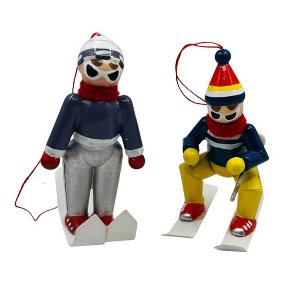 Pair VTG Snow Skier Slalom Jumper Christmas Ornament Midwest Imports Set READ - Picture 1 of 10